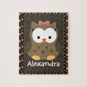 Niedliche Baby-Mädchen-Eule, rosa/Grün/Brown Puzzle