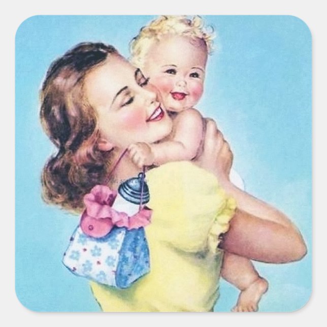 niedliche Baby-Mama Retro Vintag Square Sticker (Vorderseite)