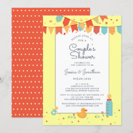 Niedliche Baby Paare Dusche Gelb Aquamarines Banne Einladung