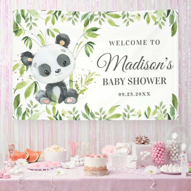 Niedliche Baby Panda Bear Cub Grüne Bamboo Hinterg Banner (Party)