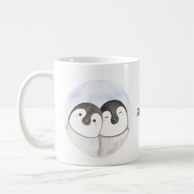 Niedliche Baby Pinguine Individuelle Name Pinguin- Kaffeetasse (Links)