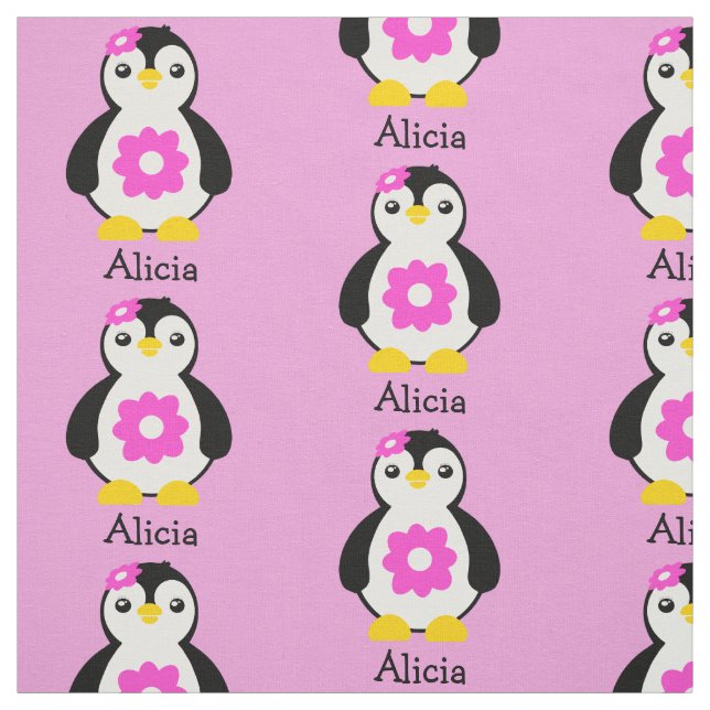 Niedliche Baby-Pinguine mit rosa Blume Stoff (Muster)
