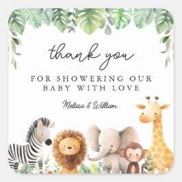 Niedliche Baby Safari Animals Geschenk Tag Quadratischer Aufkleber