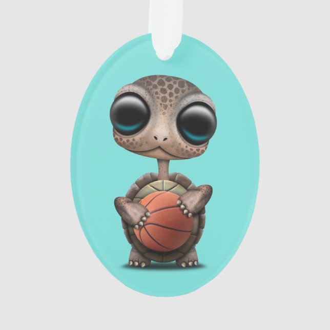 Niedliche Baby-Schildkröte, die mit Basketball Ornament (Rückseite)