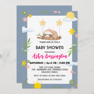 Niedliche Baby-Sloth Regenbogen-Blume Babydusche Einladung