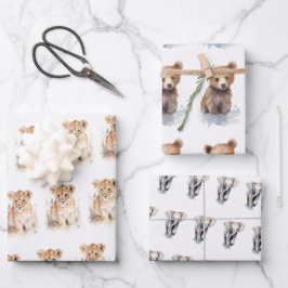 Niedliche Baby-Tiere Geschenkpapier Set