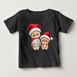 Niedliche Baby-Tiere in Christmas Wunderland Kunst Baby T-shirt
