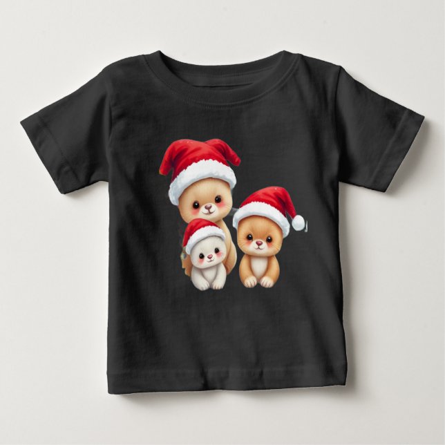 Niedliche Baby-Tiere in Christmas Wunderland Kunst Baby T-shirt (Vorderseite)