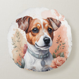 Niedliche Baby-Tiere   Jack Russels Terrier Puppy Rundes Kissen