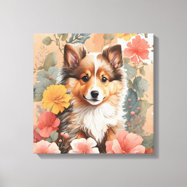 Niedliche Baby-Tiere | Niedlich Shetland Sheepdog  Leinwanddruck (Vorderseite)