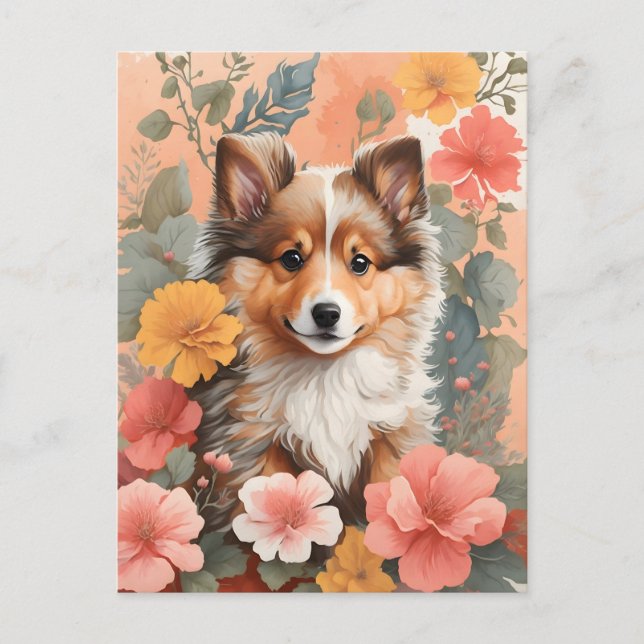 Niedliche Baby-Tiere | Niedlich Shetland Sheepdog  Postkarte (Vorderseite)