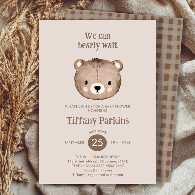Niedliche Baby-Wartedusche minimalistisch Neutral Einladung (Minimalistic Bear Baby Shower Invitation | Neutral Boho Baby Shower Template)