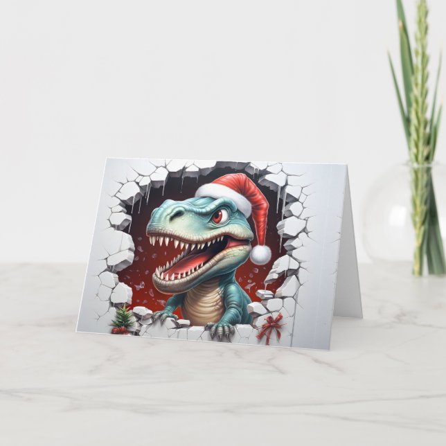 Niedliche Baby Weihnachtstiere 3D Dinosaurier Gruß Karte (Vorderseite)