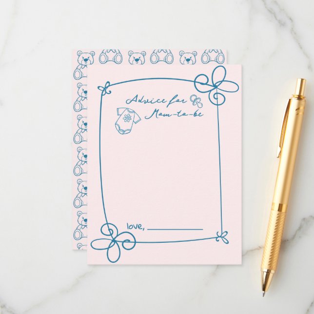Niedliche Babyduschberatung für Wavy Bow Frame Begleitkarte (Vorderseite/Rückseite Beispiel)