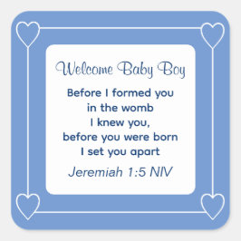 Niedliche Babydusche Bibel Verse Streifen blaues P Quadratischer Aufkleber