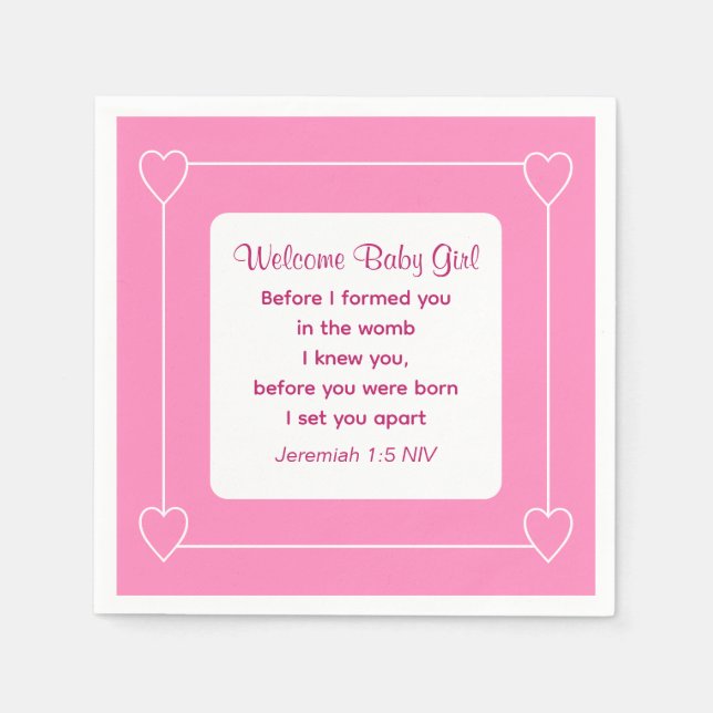 Niedliche Babydusche Bibel Verse Streifen rosa Par Serviette (Vorderseite)
