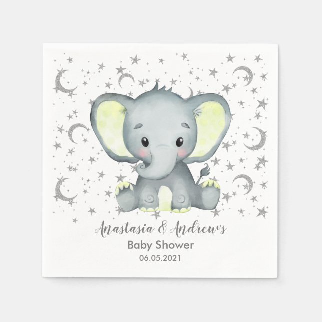 Niedliche Babydusche Gelb Elefant Napkins Serviette (Vorderseite)