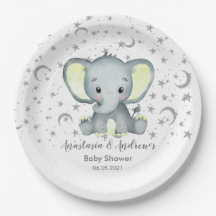 Niedliche Babydusche Gelber Elefant Pappteller