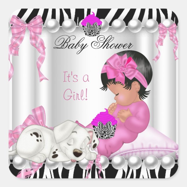 Niedliche Babydusche Girl Pink Zebra cupcake Quadratischer Aufkleber (Vorderseite)