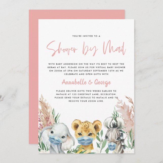 Niedliche Babydusche mit E-Mail Covimmaske rosa (Vorne/Hinten)