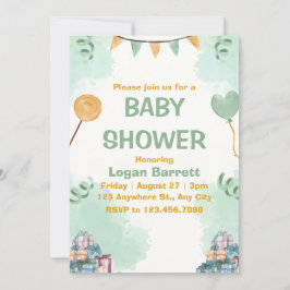 Niedliche Babydusche mit Grün und Gelb Einladung