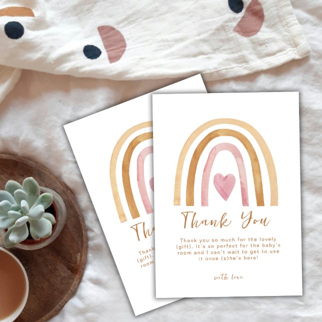 Niedliche Babydusche mit leichter, neutraler Boho  Dankeskarte (Cute Simple Neutral Boho Rainbow Baby Shower Thank You Card)
