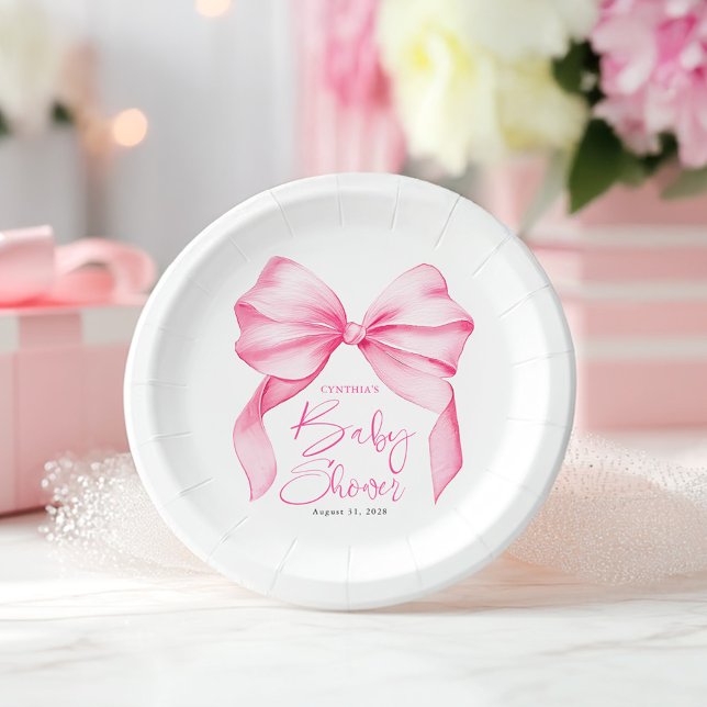 Niedliche Babydusche mit rosa Bow Pappteller (Pink Bow Paper Plates)
