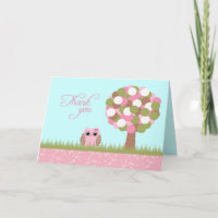 Niedliche Babydusche Rosa Eule Baum Danke Karte