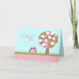 Niedliche Babydusche Rosa Eule Baum Danke Karte