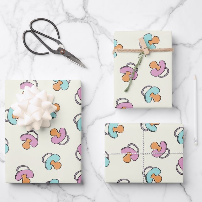 Niedliche Babydusche Schnuller Geschlecht offenbar Geschenkpapier Set (Vorderseite)