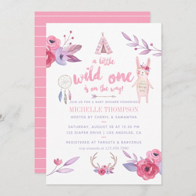 Niedliche Babydusche von Watercolor Boho Einladung (Vorne/Hinten)