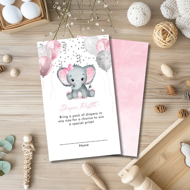 Niedliche Babyduschmaschine für Mädchen Begleitkarte (Cute Girl Elephant Baby Shower Diaper Raffle Enclosure Card)