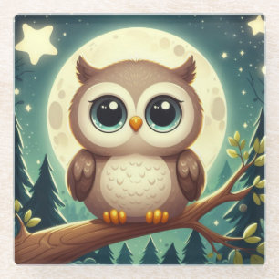 Niedliche Babyeule nachts mit Mond Glasuntersetzer