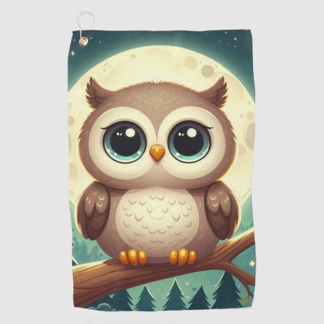 Niedliche Babyeule nachts mit Mond Golfhandtuch (Vorderseite)