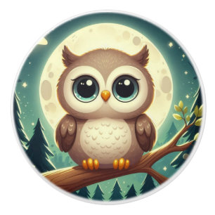 Niedliche Babyeule nachts mit Mond Keramikknauf