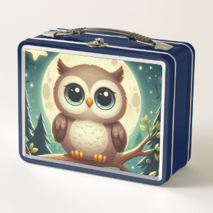 Niedliche Babyeule nachts mit Mond Metall Brotdose