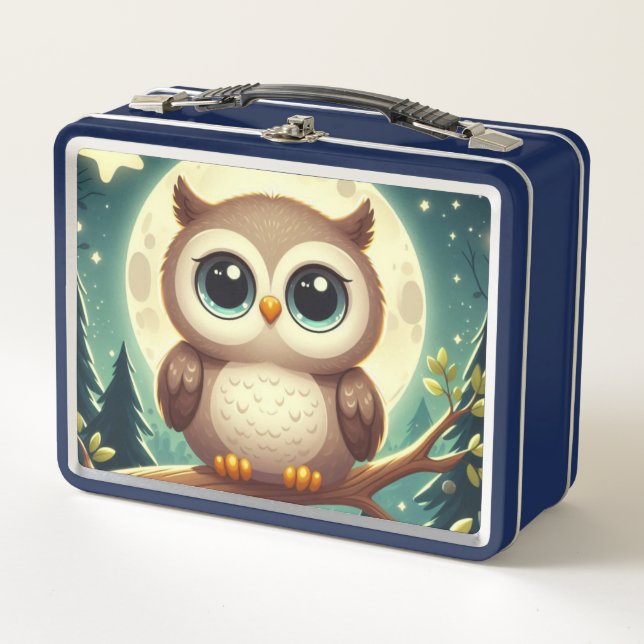 Niedliche Babyeule nachts mit Mond Metall Brotdose (Vorderseite)