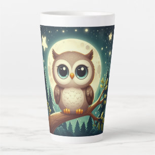 Niedliche Babyeule nachts mit Mond Milchtasse