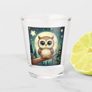 Niedliche Babyeule nachts mit Mond Schnapsglas
