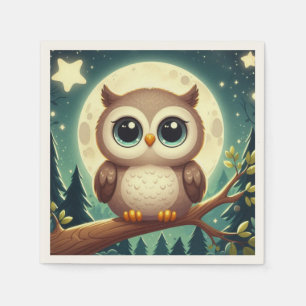 Niedliche Babyeule nachts mit Mond Serviette