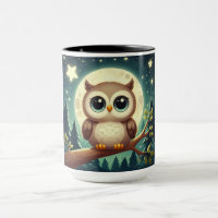 Niedliche Babyeule nachts mit Mond