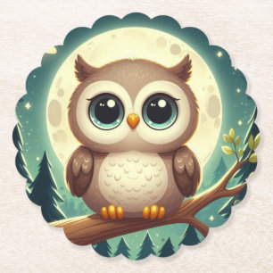 Niedliche Babyeule nachts mit Mond Untersetzer