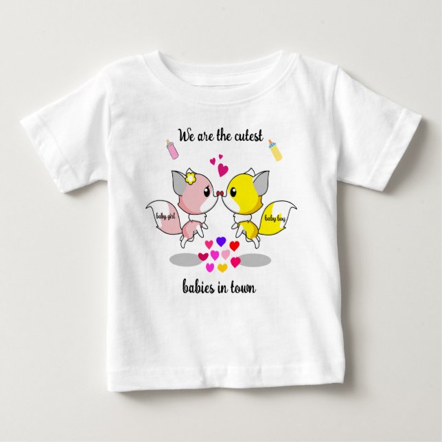 Niedliche Babyfüchse Küssen mit bunten Herzen Baby Baby T-shirt (Vorderseite)