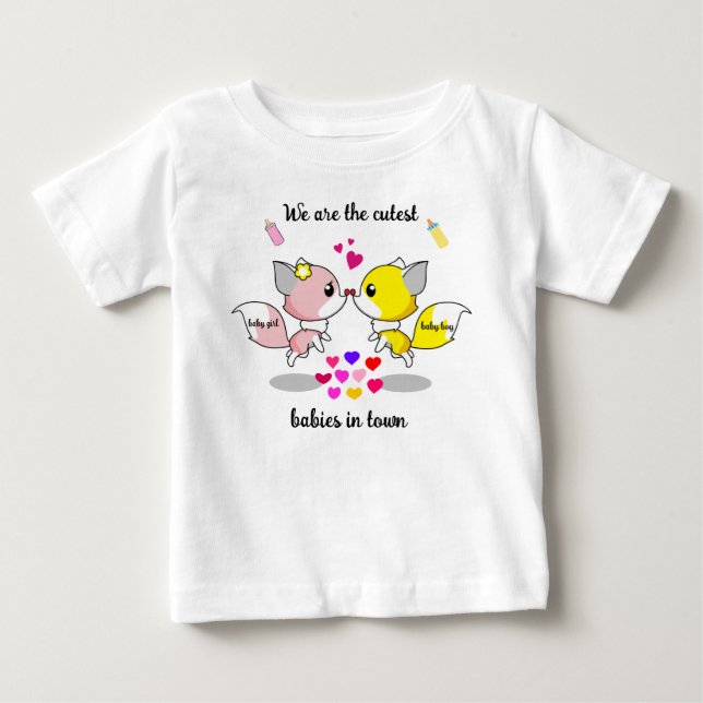 Niedliche Babyfüchse Küssen mit bunten Herzen Baby T-shirt (Vorderseite)