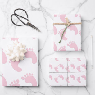 Niedliche Babyfußabzüge Pink Girl Theme Geschenkpapier Set