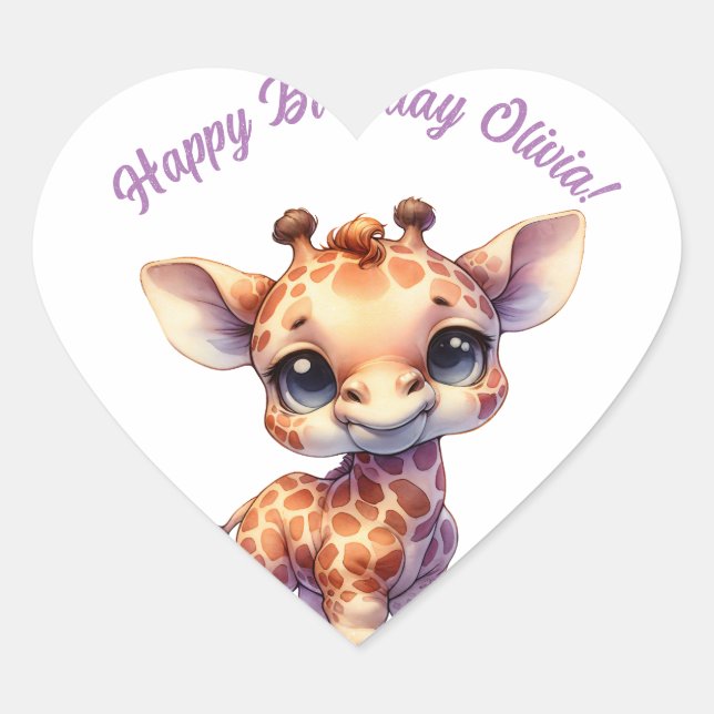 Niedliche Babygiraffe Herz-Aufkleber (Vorderseite)