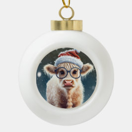 Niedliche Babyhochlandkuh im Schnee Keramik Kugel-Ornament