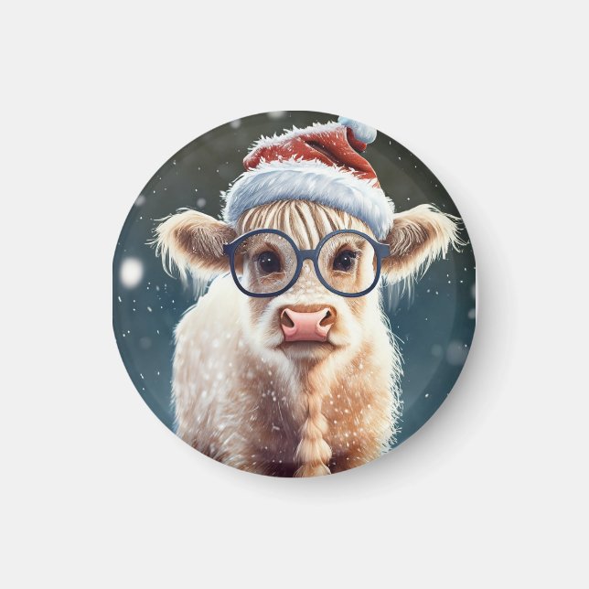 Niedliche Babyhochlandkuh im Schnee Magnet (Vorne)