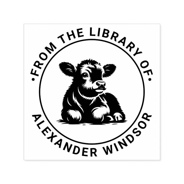 Niedliche Babykalbkuh, die sich in der Bibliothek  Permastempel (Design)