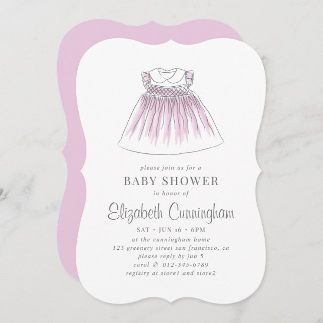 Niedliche Babykleid Babydusche Einladung (Vorne/Hinten)